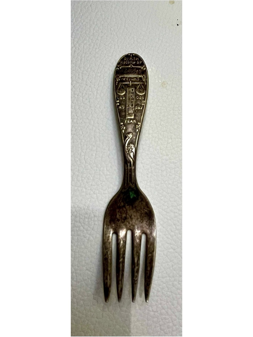 Vintage Wm Rogers & Son Silverplate Birth Record Baby Fork Stork Eagle Star Mark